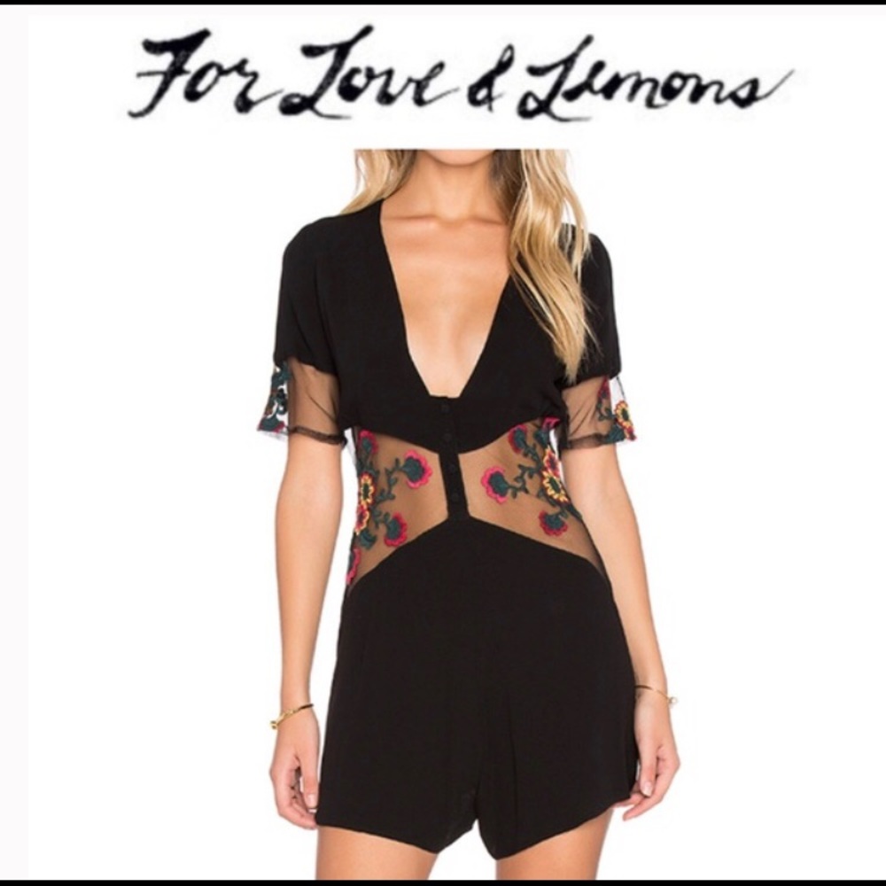 For Love and Lemons Eleanora floral mesh romper M